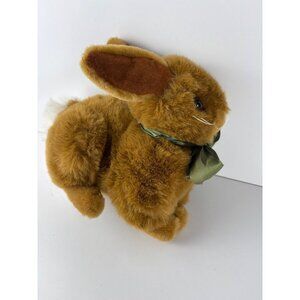 Vintage‎ Chosun Plush Bunny Rabbit 7" Green Bow Brown & White Fluffy Tail Korea